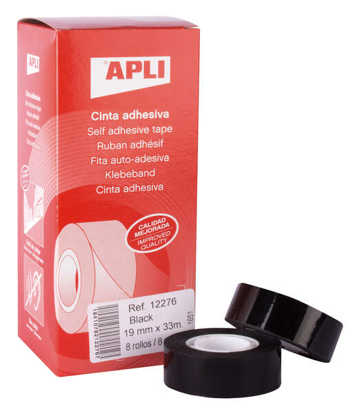 Apli Cinta Adhesiva Negra 19mm x 33m - Resistente al Agua y a la