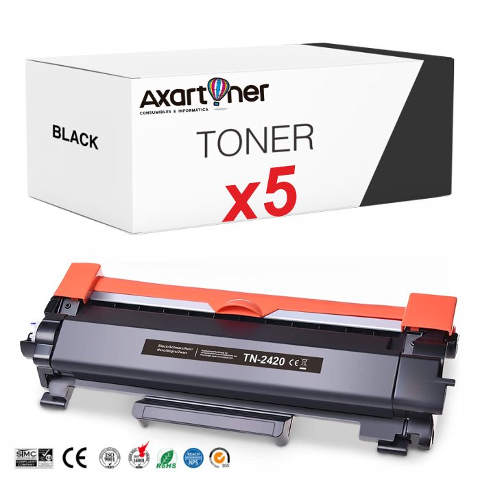 Compatible Pack x5 Brother TN2420 Negro - CON CHIP - Cartucho de Toner  TN-2420