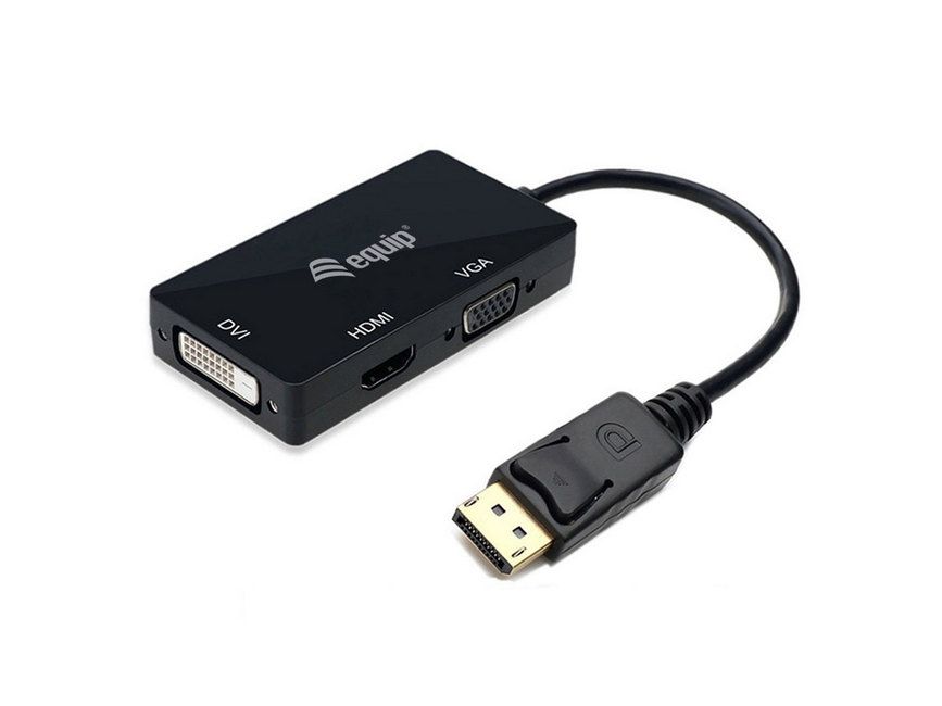 Equip Adaptador DisplayPort Macho a 1x HDMI, 1x VGA, 1x DVI - Cable de 24cm  > Informática > Cables > Adaptadores