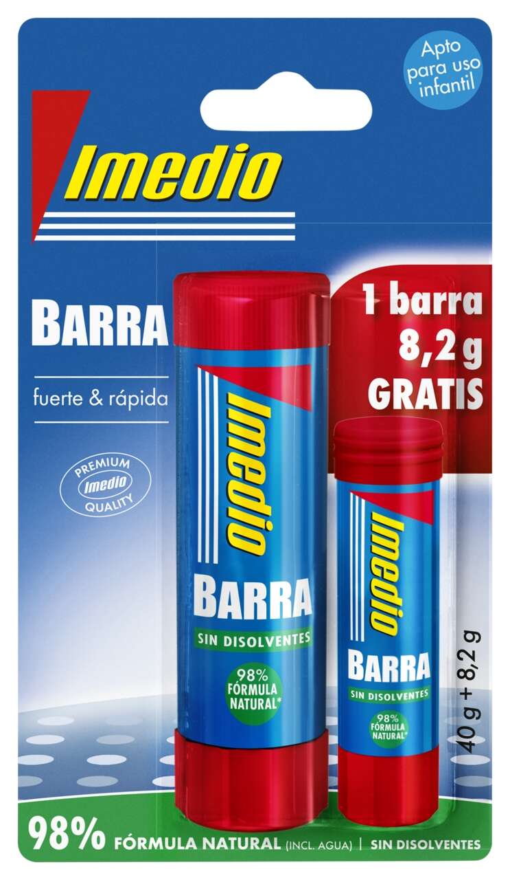 Imedio Pack de 2 Barras de Pegamento de 1x 40grs + 1x 8.2grs - Sin  Disolventes - Lavable - Apto para Uso Escolar > Papelería / Oficina >  Manualidades > Pegamentos