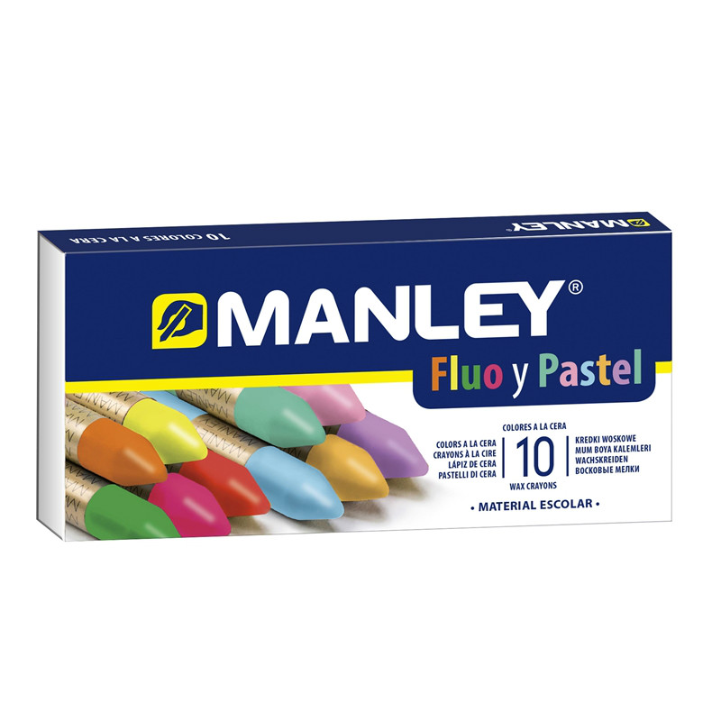 Manley Pack 10 Ceras Manley Colores Especiales (Fluo+Pastel) - Ceras Blandas  de Trazo Suave - Gran Variedad de Tecnicas y Aplicaciones - Colorido  Especial (Fluo+Pastel) - Colores Surtidos > Papelería / Oficina >