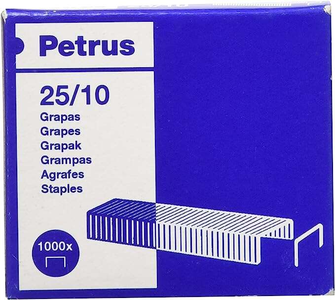 Petrus Caja de 1000 Grapas 25/10 Galvanizadas - Hasta 60 Hojas - Patilla de  10mm > Papelería / Oficina > Material de oficina > Grapadoras, grapas y  perforadoras de papel > Grapas