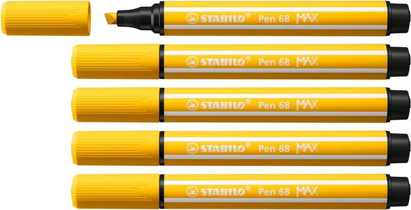 Stabilo Pen 68 MAX Rotulador - Punta de Fibra Biselada - Trazo entre 1-5mm  aprox. - Tinta a Base de Agua - Color Amarillo > Papelería / Oficina >  Dibujar, pintar y colorear > Rotuladores y subrayadores de colores