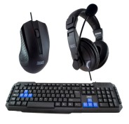 3Go Drile H2 Pack USB Teclado Multimedia + Raton 1000dpi 5 Botones + Auriculares con Microfono - Uso Ambidiestro - Color Negro