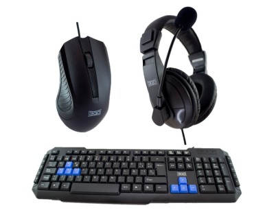 3Go Drile H2 Pack USB Teclado Multimedia + Raton 1000dpi 5 Botones + Auriculares con Microfono - Uso Ambidiestro - Color Negro