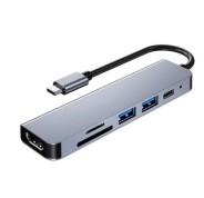 3GO HUB USB 3.0 - TYPE-C - USB-A + CR + HDMI 4K - Color Plata