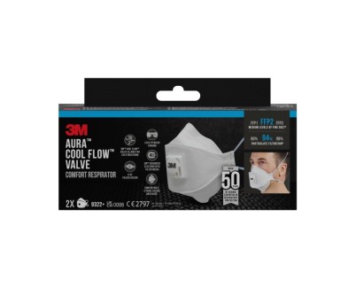 3M Aura Comfort Cool Flow Pack de 2 Mascarillas para Particulas FFP2 - Desechable - con Valvula - para Niveles Medios de Particulas - Color Blanco