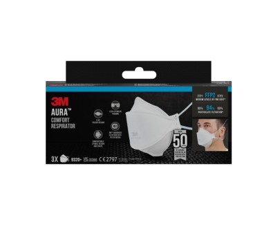 3M Aura Pack de 3 Mascarillas para Particulas FFP2 - Desechable - Sin Valvula - para Niveles Medios de Particulas - Color Blanco