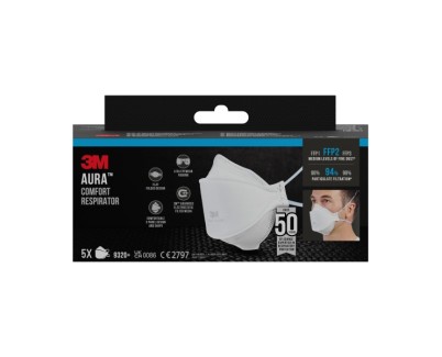 3M Aura Pack de 5 Mascarillas para Particulas FFP2 - Desechable - Sin Valvula - Para Niveles Medios de Particulas - Color Blanco