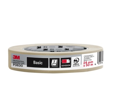 3M Cinta de Enmascarar Profesional - 24mm x 50m - 70% PEFC - Color Blanco
