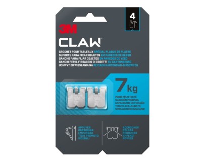 3M Claw Pack de 4 Ganchos de Metal para Paredes de Yeso - Soporta hasta 7kg - Color Gris/Titanio