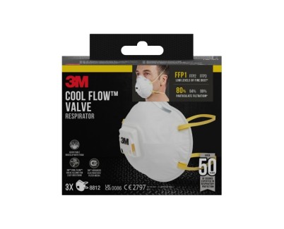 3M Cool Flow Pack de 3 Mascarillas para Particulas FFP1 - Desechable - con Valvula - para Niveles Bajos de Particulas - Color Blanco