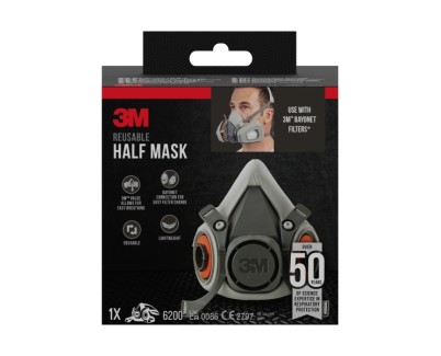 3M Mascarilla de Media Cara - Filtros No Incluidos - Reutilizable - Formato Mediano - Color Gris