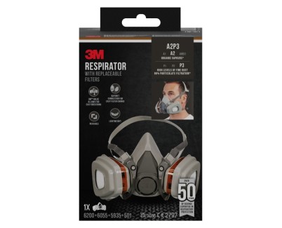 3M Mascarilla de Media Cara - Filtros Reemplazables Incluidos - para Vapores Organicos - Reutilizable - Color Gris