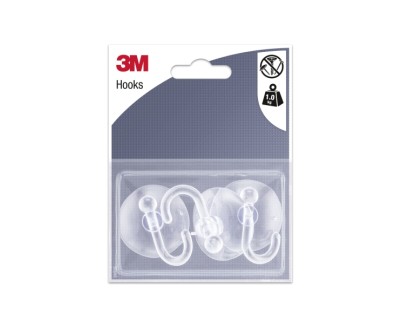 3M Pack de 3 Ganchos de Ventosa - Soporta hasta 1kg - Color Transparente