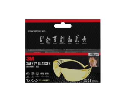 3M Securefit Gafas de Seguridad - Lentes Amarillas - Mejor Contraste en Poca Luz - Antivaho - Antirrayaduras - Proteccion UV - Color Amarillo Claro