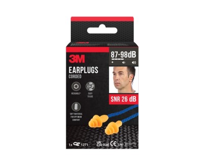 3M Tapones para Oidos con Cordon - Forma de Tres Anillos - Reutilizables - Lavables - SNR 26dB - Color Naranja