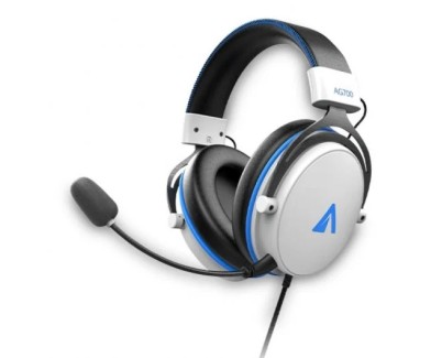 Abysm AG700 Auriculares Gaming 7.1 con Microfono Extraible - Diadema Ajustable - Almohadillas Acolchadas - Controles en Cable - Cable de 1.20m - Color Blanco/Azul