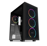 Abysm Danube Kamp Black Caja Torre ATX, ITX, Micro ATX - Lateral Cristal Templado - 3.5\" y 2.5\" - USB-A y Audio - 4 Ventiladores ARGB Instalados - Soporta Refrigeracion Liquida