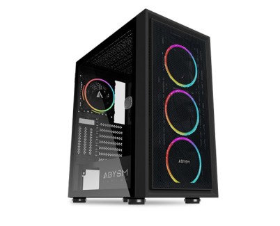Abysm Danube Kamp Black Caja Torre ATX, ITX, Micro ATX - Lateral Cristal Templado - 3.5\" y 2.5\" - USB-A y Audio - 4 Ventiladores ARGB Instalados - Soporta Refrigeracion Liquida