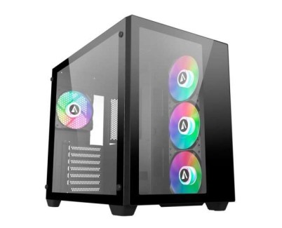 Abysm Danube Sava 285 BX203 Black ARGB Caja Torre ATX, ITX, Micro ATX - Lateral y Frontal Cristal Templado - 3.5\" y 2.5\" - USB-A, USB-C y Audio - 4 Ventiladores ARGB Instalados - Soporta Refrigeracion Liquida