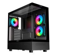 Abysm Danube Sava H400 Prime Black Caja Torre ATX, Mini-ITX, Micro ATX - Lateral y Frontal Cristal Templado - 3.5\" y 2.5\" - USB-A, USB-C y Audio - 3 Ventiladores ARGB Instalados - Soporta Refrigeracion Liquida