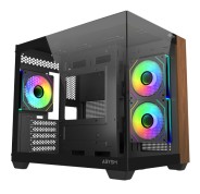 Abysm Danube Sava Nature 285C Black ARGB Caja Micro ATX, ITX - Lateral y Frontal Cristal Templado - 3.5\" y 2.5\" - USB-A, USB-C y Audio - 4 Ventiladores ARGB Instalados - Soporta Refrigeracion Liquida