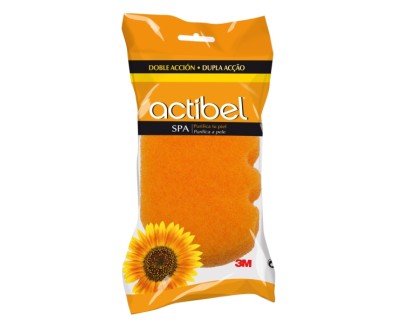 Actibel Spa Esponja Corporal de Doble Accion - 1 Lado Suave - 1 Lado Exfoliante - Ergonomica - Color Naranja