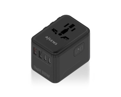 Aisens Adaptador de Viaje Universal GaN 35W - 2xUSB-A QC3.0, 2xUSB-C PD3.0 - Color Negro