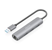 Aisens ASUC-4P034-GR Adaptador de Red USB 3.0 a Ethernet Gigabit + Hub 3xUSB-A 3.0 - 15cm - Color Gris