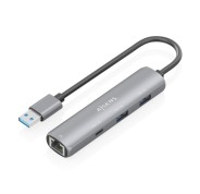 Aisens ASUC-4P035-GR Adaptador de Red USB 3.0 a Ethernet Gigabit + Hub 1xUSB-C y 2xUSB-A 3.0 - 15cm - Color Gris