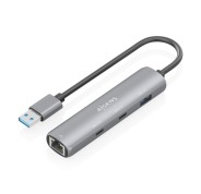 Aisens ASUC-4P036-GR Adaptador de Red USB 3.0 a Ethernet Gigabit + Hub 2xUSB-C y 1xUSB-A 3.0 - 15cm - Color Gris
