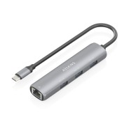 Aisens ASUC-4P038-GR Adaptador de Red USB-C a Ethernet Gigabit + Hub 3xUSB-A 3.0 - 15cm - Color Gris