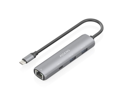 Aisens ASUC-4P039-GR Adaptador de Red USB-C a Ethernet Gigabit + Hub 1xUSB-C y 2xUSB-A 3.0 - 15cm - Color Gris