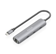 Aisens ASUC-4P041-GR Adaptador de Red USB-C a Ethernet Gigabit + Hub 3xUSB-C - 15cm - Color Gris