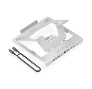 Aisens ASUC-7P045-GR Soporte para Portatil hasta 16\" - Regulable en Altura - Antideslizante - Plegable - USB-C Docking 7 en 1 - Color Gris