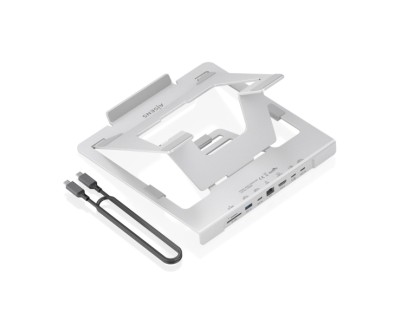 Aisens ASUC-7P045-GR Soporte para Portatil hasta 16\" - Regulable en Altura - Antideslizante - Plegable - USB-C Docking 7 en 1 - Color Gris