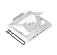 Aisens ASUC-7P046-GR Soporte para Portatil hasta 16\" - Regulable en Altura - Antideslizante - Plegable - USB-C Docking 7 en 1 - Color Gris