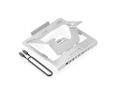 Aisens ASUC-7P046-GR Soporte para Portatil hasta 16\" - Regulable en Altura - Antideslizante - Plegable - USB-C Docking 7 en 1 - Color Gris