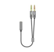 Aisens Cable Adaptador Audio JACK 3.5 4 Pines/H-2xJACK 3.5 3 Pines/M - 25cm - Color Gris