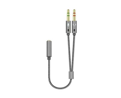 Aisens Cable Adaptador Audio JACK 3.5 4 Pines/H-2xJACK 3.5 3 Pines/M - 25cm - Color Gris