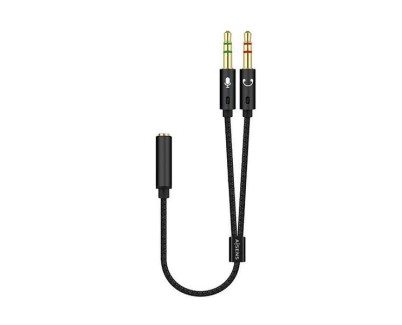 Aisens Cable Adaptador Audio JACK 3.5 4 Pines/H-2xJACK 3.5 3 Pines/M - 25cm - Color Negro