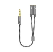 Aisens Cable Adaptador Audio JACK 3.5 4 Pines/M-2xJACK 3.5 3 Pines/H - 25cm - Color Gris