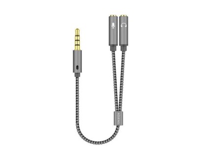 Aisens Cable Adaptador Audio JACK 3.5 4 Pines/M-2xJACK 3.5 3 Pines/H - 25cm - Color Gris