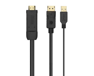 Aisens Cable Conversor Activo HDMI 2.0 + USB ALIM. a DisplayPort V1.2 - HDMI/M-USB/M-DP/M - 1.8M - Color Negro