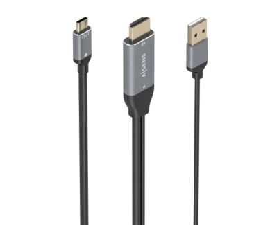Aisens Cable Conversor Aluminio HDMI V2.0 a USB-C 4K@60Hz - HDMI/M+USB-A/M-USB-C/M - 1.8m - Color Gris