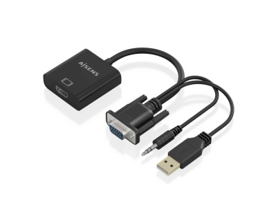 Aisens Cable Conversor SVGA+Audio a HDMI - SVGA/M+Jack 3.5/M+USB-A/M-HDMI A/H - 20cm - Color Negro