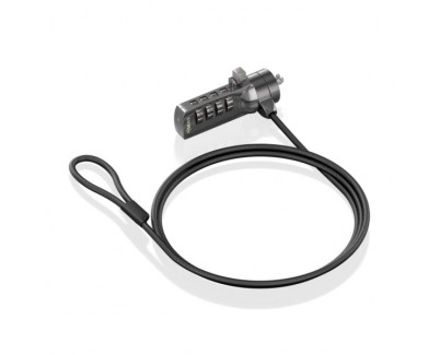 Aisens Cable de Seguridad de Acero con Cerradura de Combinacion - Compatible con Kensington Lock - Bloqueo de 4 Digitos - Revestimiento de Vinilo - Ideal para Ordenadores y Portatiles - Color Negro