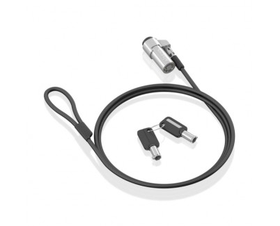 Aisens Cable de Seguridad de Acero con Cerradura de Llave - Compatible con Ranura Nano 2.5x6mm - Revestimiento de Vinilo - Color Negro