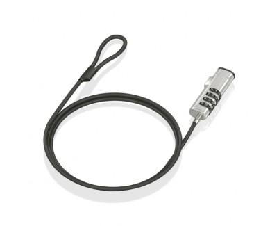 Aisens Cable de Seguridad Nano con Combinacion - Acero Revestido en Vinilo - Compatible con Ranura Nano 2.5x6mm - Cerradura de 4 Digitos - Negro